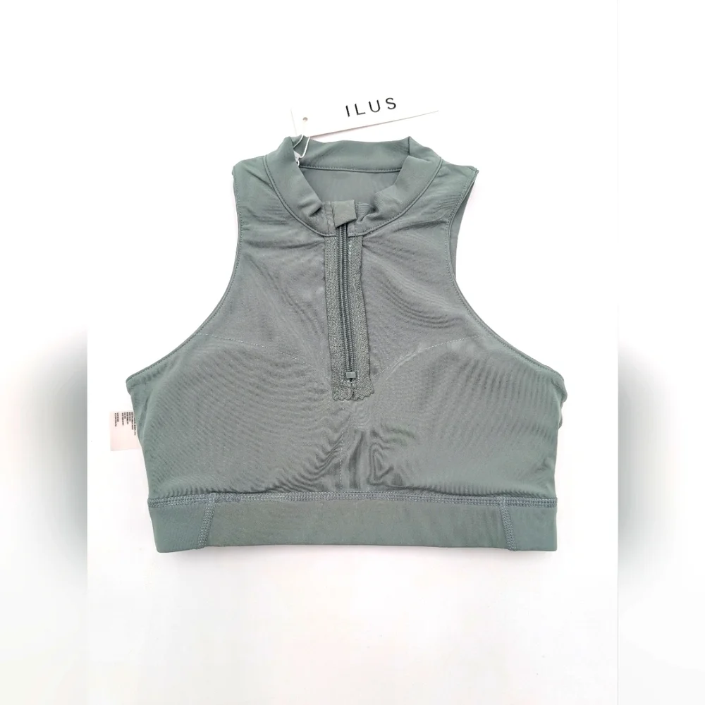 NWT ILUS Essential  Size XS Sea Foam High Neck Crop Top Front Zip It All In Bra - Picture 13 of 17
